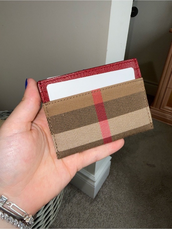 Burberry Handbags - Burberry Check Striped Card Holder in Tan with Red Accent